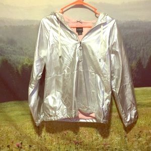 A. Lab Metallic Silver Pullover Windbreaker